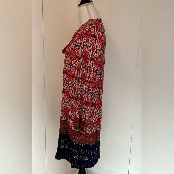 Beach Lunch Lounge long sleeve tunic print dress lightweight Medium Boho Festive - Picture 2 of 7
